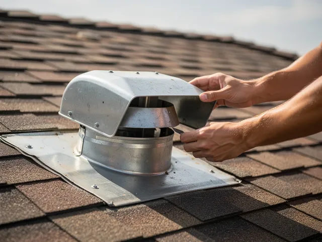 Cudahy Dryer Vent Cleaning certified technician safely cleaning a roof-mounted dryer vent in Cudahy