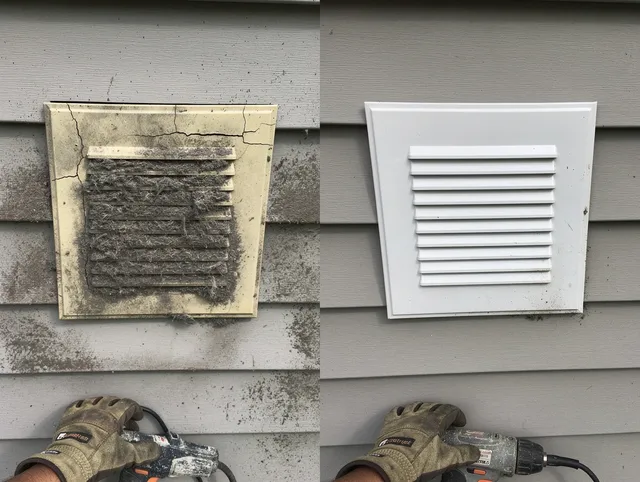 Cudahy Dryer Vent Cleaning technician installing high-quality dryer vent cover at a residential property in Cudahy