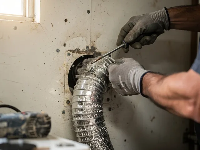 Cudahy Dryer Vent Cleaning technician performing precise dryer vent hose installation in Cudahy